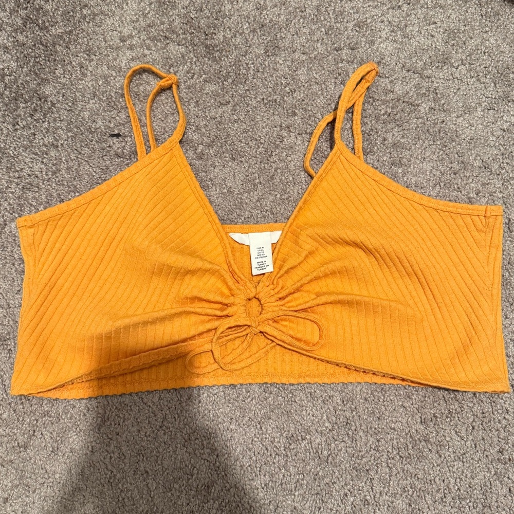 H&M Yellow Ribbed Crop Tank Top with Tie Front